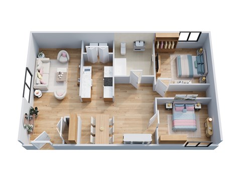 Floor plan for 2 beds, 2 baths, 900 sqft